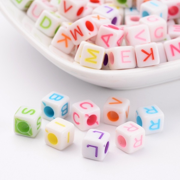 

PandaHall Initial Acrylic Beads, Cube, Mixed Color, 6.5x6.5x6.5mm, Hole: 2.5mm, about 2040pcs/500g Acrylic Cube Multicolor
