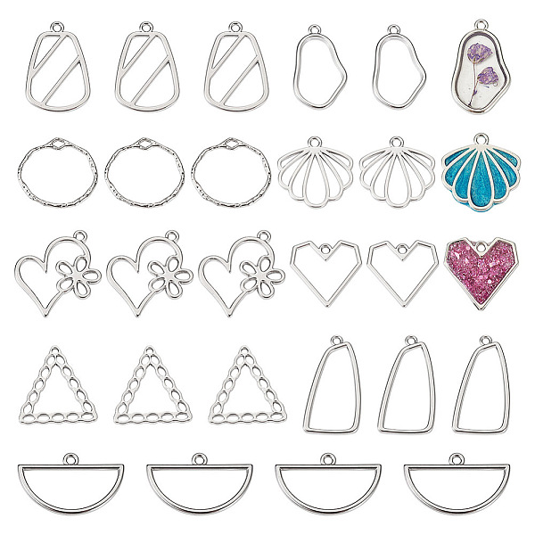 

PandaHall 36Pcs 9 Style Alloy Pendants, Mixed Shape, Platinum, 18.5~32x16~29.5x1.5~2mm, Hole: 1.5~2mm, 4pcs/style Alloy Mixed Shapes