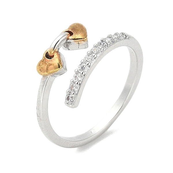 

PandaHall Heart Brass Micro Pave Cubic Zirconia Open Cuff Ring for Women, Platinum & Golden, US Size 6 3/4(17.1mm) Brass+Cubic Zirconia..., Clear