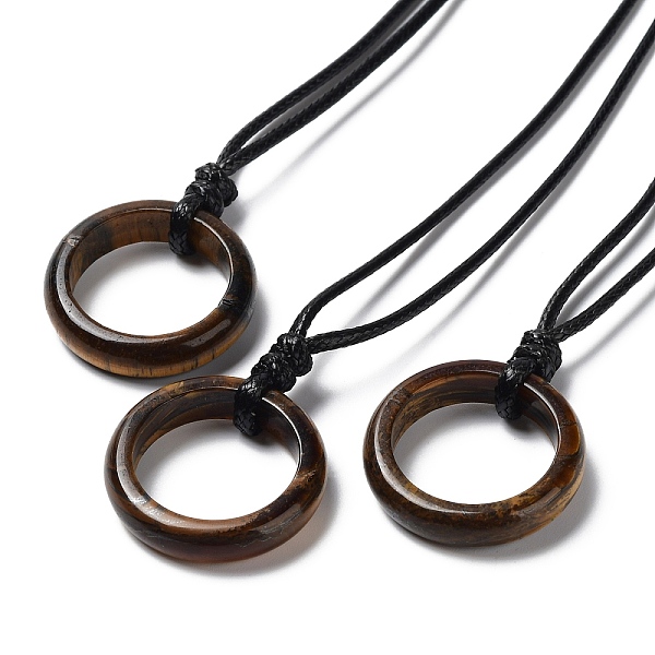 

PandaHall Natural Tiger Eye Ring Pendant Necklace with Waxed Cords, 29.53~29.92 inch(75~76cm), Pendant: 26x6mm Tiger Eye Ring