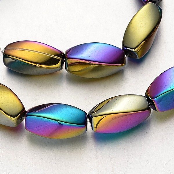 

PandaHall Electroplate Non-magnetic Synthetic Hematite Beads Strands, Twisted Oval, Multi-color Plated, 20x10mm, Hole: 1mm, about...