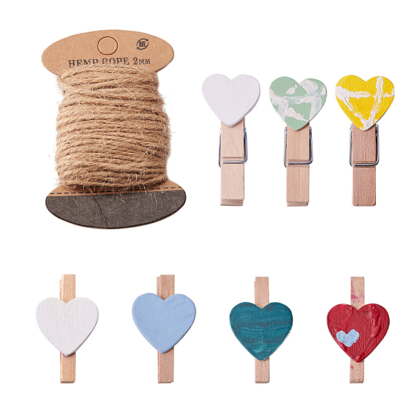 

PandaHall Yilisi DIY Jewelry Finding, Jute Twine and Wooden Craft Pegs Clips, Heart, White, 30x18x10mm Wood Heart White