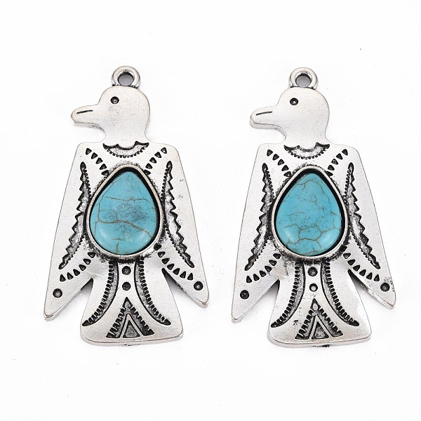 

PandaHall Tibetan Style Alloy Big Pendants, with Synthetic Turquoise, Cadmium Free & Lead Free, Eagle, Antique Silver, 53.5x29.5x5.5mm, Hole...