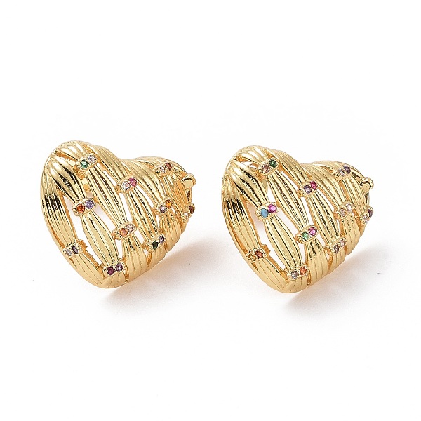 

PandaHall Cubic Zirconia Heart Stud Earrings, Real 18K Gold Plated Brass Jewelry for Women, Colorful, 16x19mm, Pin: 0.7mm Cubic Zirconia...