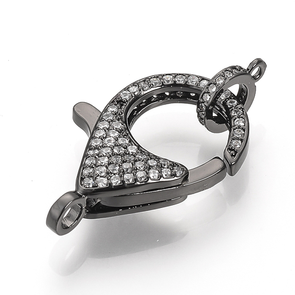 

PandaHall Brass Micro Pave Cubic Zirconia Lobster Claw Clasps, Gunmetal, 32x18x6mm, Hole: 1~2mm Brass+Cubic Zirconia Others