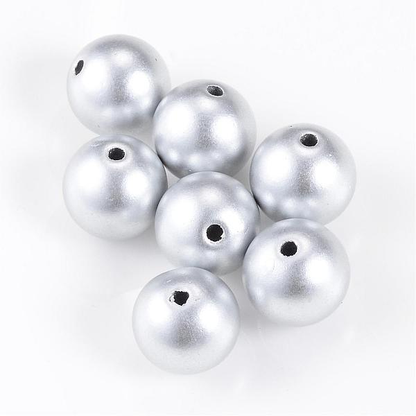 

PandaHall Matte Style Spray Painted Acrylic Beads, Round, Silver, 20mm, Hole: 2mm, about 110pcs/500g Acrylic Round Silver