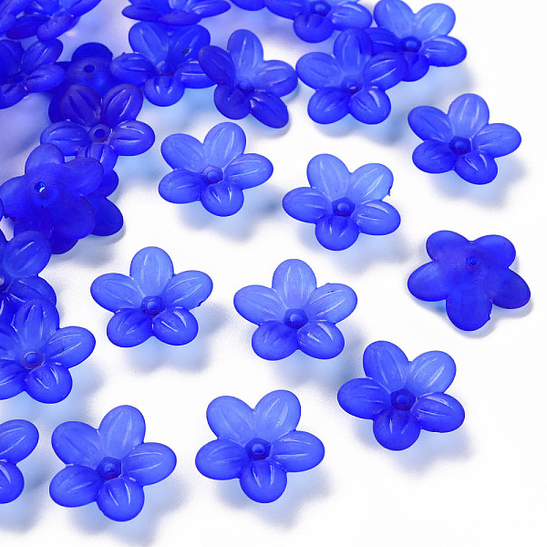 

PandaHall Frosted Acrylic Bead Caps, 5-Petal, Flower, Royal Blue, 19.5x20x5.5mm, Hole: 1.6mm, about 740pcs/500g Acrylic