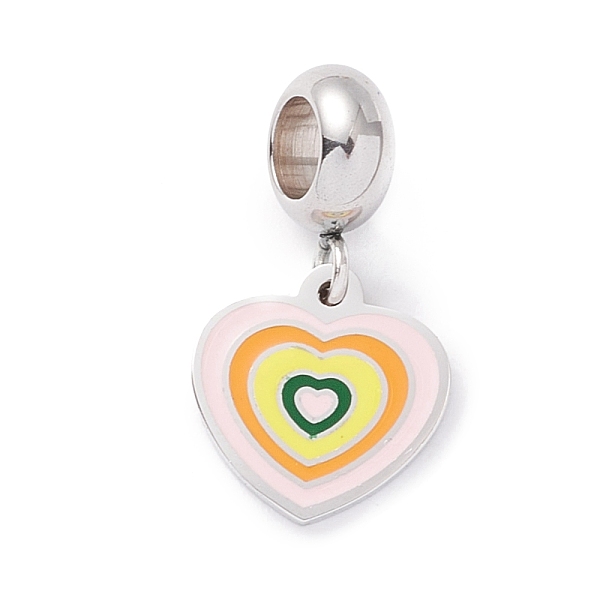 

PandaHall 304 Stainless Steel European Dangle Charms, Large Hole Pendants, with Enamel, Stainless Steel Color, Heart, Mixed Color, 21mm..., Multicolor