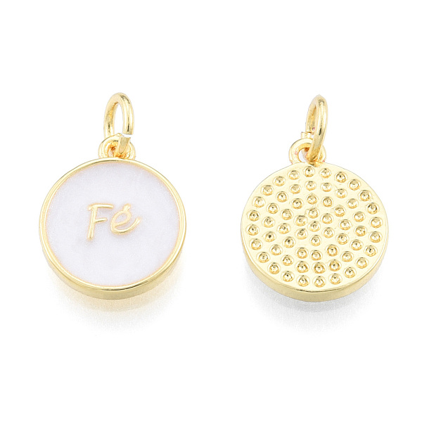 

PandaHall Brass Enamel Charms, with Jump Rings, Nickel Free, Real 18K Gold Plated, Flat Round with Word Fe, Creamy White, 13x11x1.5mm, Jump...