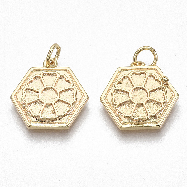 

PandaHall Brass Pendant Settings For Enamel, with Jump Rings, Hexagon with Flower, Nickel Free, Real 18K Gold Plated, 16.5x14x2.5mm, Hole...