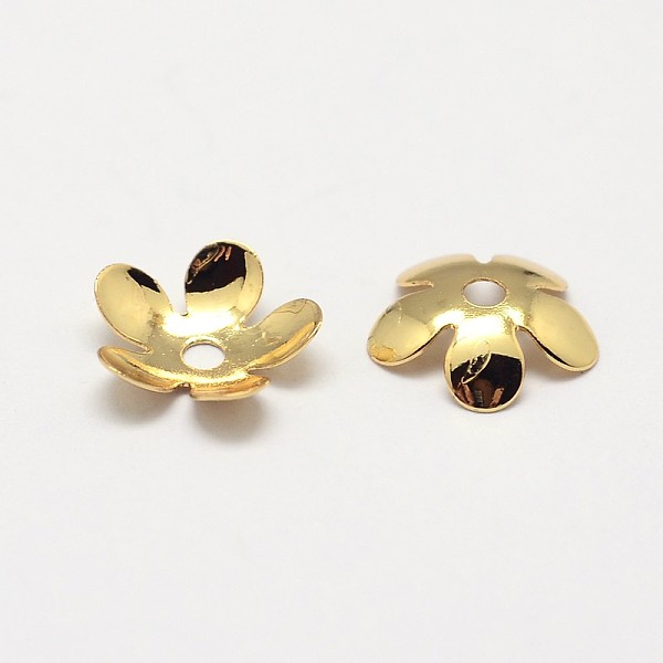 

PandaHall 5-Petal Grade AAA Brass Bead Caps, Cadmium Free & Nickel Free & Lead Free, Flower, Golden, 8x2mm, Hole: 1mm Brass