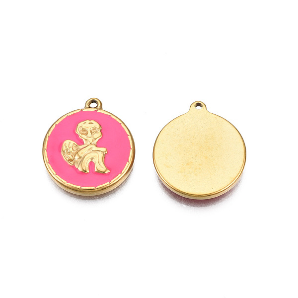 

PandaHall 304 Stainless Steel Enamel Pendants, Real 18K Gold Plated, Flat Round with Angel, Hot Pink, 19.5x17x2.5mm, Hole: 1.4mm Stainless...