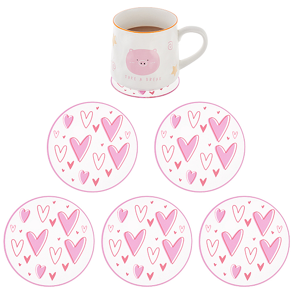 

PandaHall 6Pcs Transparent Acrylic Cup Mats, Heart Pattern Coaster, Flat Round, Heart Pattern, 95x2mm Acrylic Heart