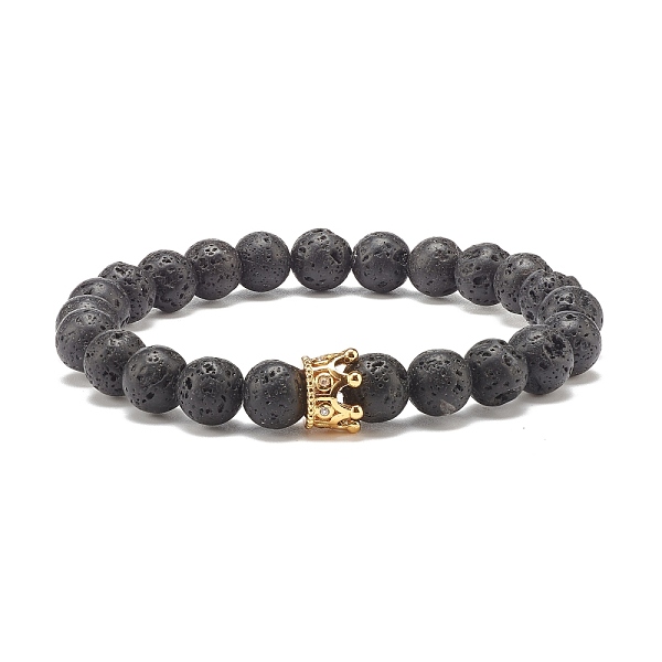 

PandaHall Natural Lava Rock Round Beaded Stretch Bracelet with Clear Cubic Zirconia Crown, Essential Oil Gemstone Jewelry for Women, Golden...