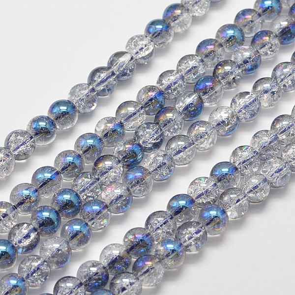 

PandaHall Electroplate Synthetic Crackle Quartz Bead Strands, Round Half Rainbow Plated, Royal Blue, 8mm, Hole: 1mm, about 50pcs/strand...