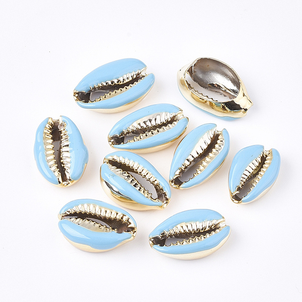 

PandaHall Electroplated Cowrie Shell Beads, with Enamel, No Hole/Undrilled, Golden, Light Sky Blue, 18~20x12~14x6~7.5mm Cowrie Shell Shell...