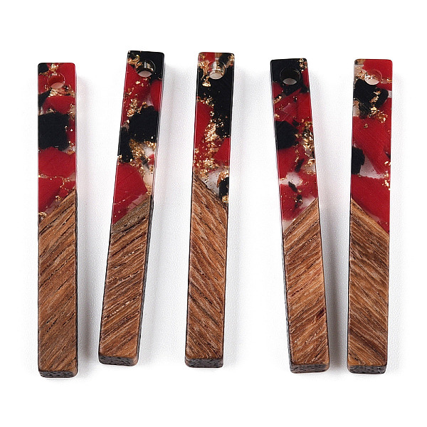 

PandaHall Transparent Resin & Walnut Wood Big Pendants, with Gold Foil, Rectangle Charms, FireBrick, 40x5x4mm, Hole: 2mm Resin+Wood..., Red