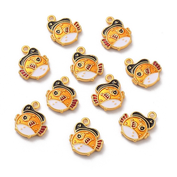 

PandaHall Alloy Enamel Pendants, Matte Gold Color, Puffer, Orange, 15.8x13x2.5mm, Hole: 1.5mm Alloy+Enamel Fish Orange