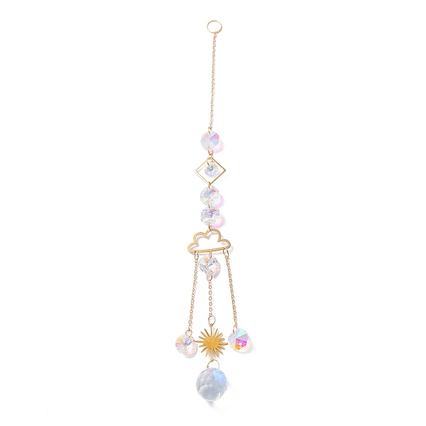 PandaHall Hanging Crystal Aurora Wind Chimes, with Prismatic Pendant and Cloud-shaped Iron Link, for Home Window Chandelier Decoration...