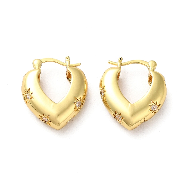 

PandaHall Clear Cubic Zirconia Heart with Star Hoop Earrings, Brass Jewelry for Women, Golden, 23x20x7mm, Pin: 0.8~1.1mm Cubic Zirconia