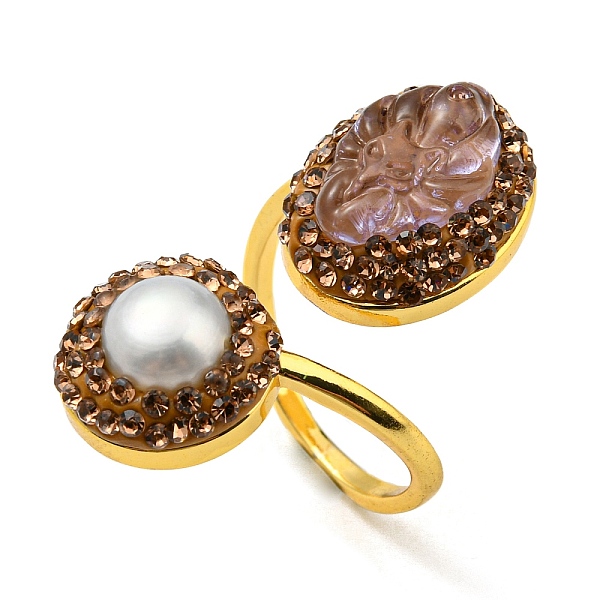 

PandaHall Natural Pearl & Glass Nine Tailed Fox Open Cuff Ring with Rhinestone, Brass Ring for Women, Golden, Inner Diameter: 19mm Glass Fox