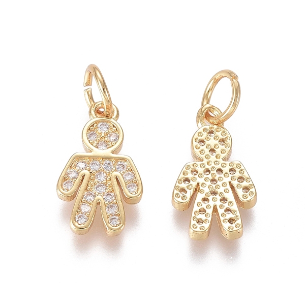 

PandaHall Brass Micro Pave Clear Cubic Zirconia Charms, with Jump Rings, Boy, Golden, 13.5x8x1.5mm, Jump Ring: 5x0.7mm, Inner Diameter...