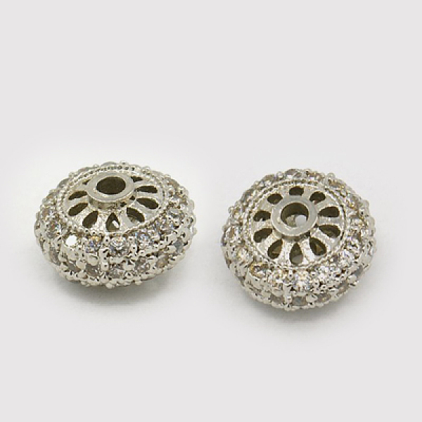 

PandaHall Brass Cubic Zirconia Beads, Rondelle, Hollow, Clear, Platinum, 10x6mm, Hole: 1.5mm Brass+Cubic Zirconia Rondelle Clear