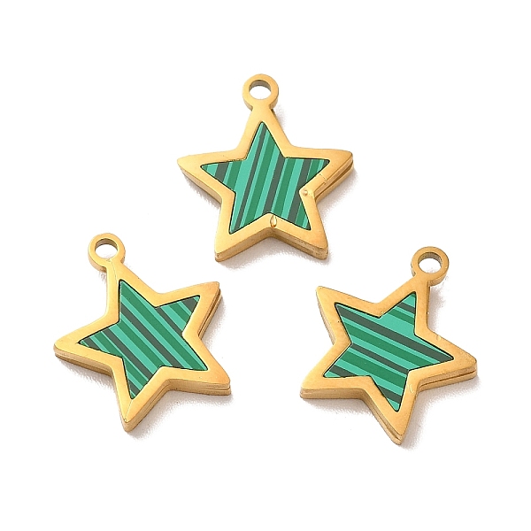 

PandaHall Synthetic Malachite Star Charms, with Ion Plating(IP) 304 Stainless Steel Findings, Golden, 13x12x2mm, Hole: 1.4mm Malachite Star