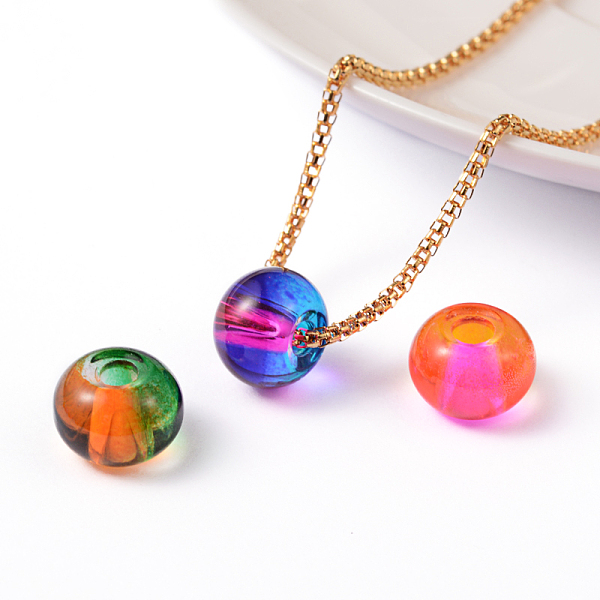 

PandaHall Spray Painted Glass European Beads, Rondelle, Mixed Color, 12x9mm, Hole: 3mm Glass Rondelle Multicolor