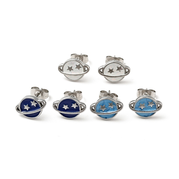 

PandaHall Enamel Planet with Star Stud Earrings with 316 Surgical Stainless Steel Pins, Stainless Steel Color Plated 304 Stainless Steel..., Multicolor