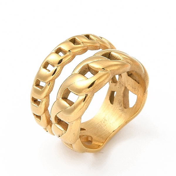 

PandaHall Ion Plating(IP) 304 Stainless Steel Finger Rings for Women Men, Curb Chain Shaped Wide Band Rings, Real 18K Gold Plated, US Size 7...