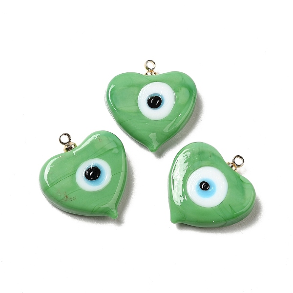 

PandaHall Handmade Lampwork Pendants, with Real 18K Gold Plated Plated Brass Finding, Cadmium Free & Lead Free, Heart with Evil Eye, Light...