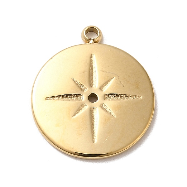 

PandaHall 304 Stainless Steel Pendants, Flat Round with Star Charm, Real 14K Gold Plated, 16x14x1.5mm, Hole: 1.1mm 304 Stainless Steel Flat...