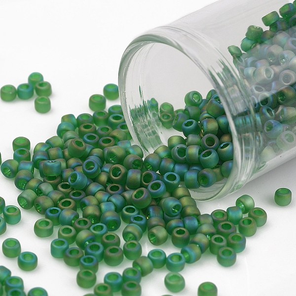

PandaHall TOHO Round Seed Beads, Japanese Seed Beads, (167BF) Matte Transparent AB Peridot, 8/0, 3mm, Hole: 1mm, about 1110pcs/50g Glass..., Green