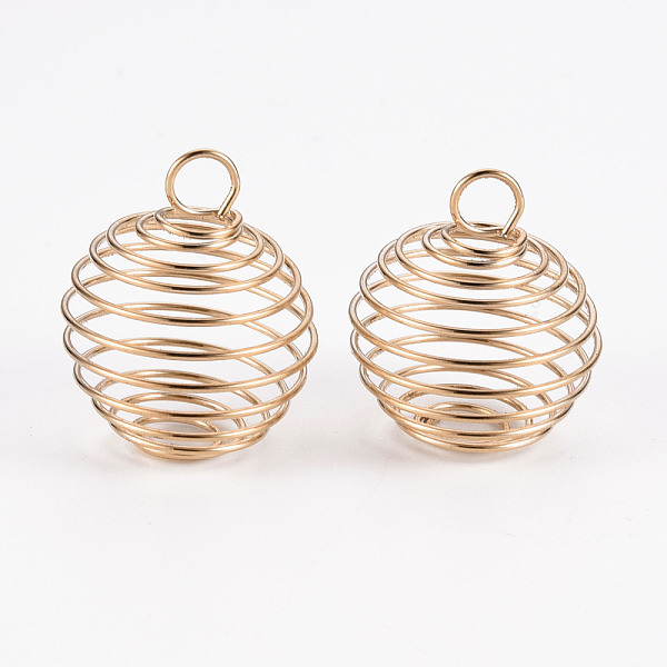 

PandaHall Iron Wire Pendants, Spiral Bead Cage Pendants, Round, Light Gold, 28x23mm, Hole: 5mm Iron Round