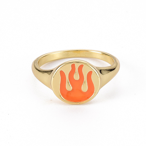 

PandaHall Alloy Enamel Wide Band Rings, Cadmium Free & Lead Free, Light Gold, Oval with Flame, Coral, US Size 6 3/4(17.1mm) Alloy Red