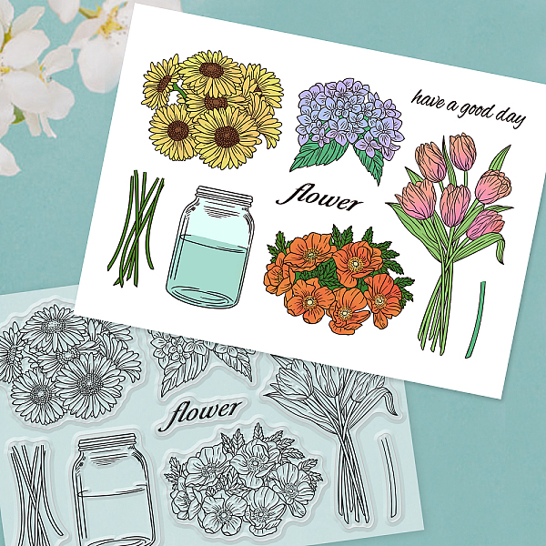 

PandaHall GLOBLELAND Flower Vase Clear Stamps Wishing Bottle Flower Silicone Clear Stamp Seals for Cards Making DIY Scrapbooking Photo...