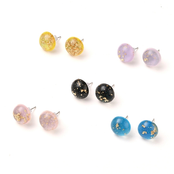 

PandaHall Half Round Resin Stud Earring, with Glitter Powder, Gold Foil, 304 Stainless Steel Pins and Plastic Ear Nuts, Mixed Color..., Multicolor