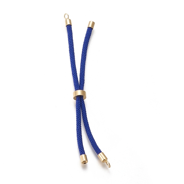 Nylon Twisted Cord Bracelet Making, Slider Bracelet Making, with Eco-Friendly Brass Findings, Round, Golden, Medium Blue, 8.66-9.06 inch(22-23cm), Hole: 2.8mm, Single Chain Length: about 4.33-4.53 inch(11-11.5cm)