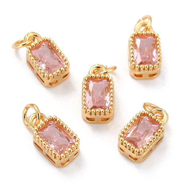 

PandaHall Real 18K Gold Plated Brass Inlaid Cubic Zirconia Charms, with Jump Ring, Long-Lasting Plated, Rectangle, Pink, 9.5x5x3.5mm, Jump...