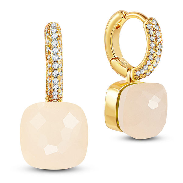 

PandaHall SHEGRACE Brass Dangle Earrings, with Grade AAA Cubic Zirconia and Glass, Square, Real 18K Gold Plated, Bisque, 21mm Cubic Zirconia..., Orange