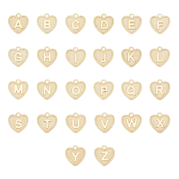 

PandaHall UNICRAFTALE 26pcs Alloy Alphabet Metal Charms Golden Heart with Alphabet Pendants Letter A~Z Charms 2mm Hole Pendant for DIY...