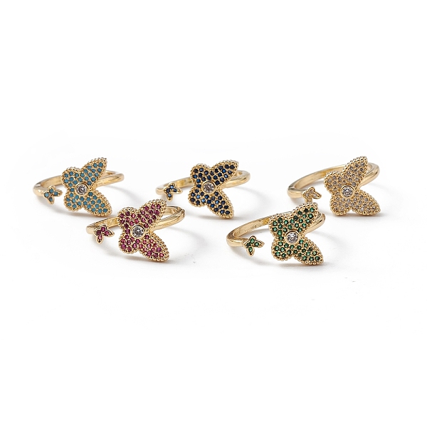 

PandaHall Rack Plating Brass Micro Pave Cubic Zirconia Rings, Long-Lasting Plated, Cadmium Free & Lead Free, Real 18K Gold Plated, Butterfly..., Multicolor