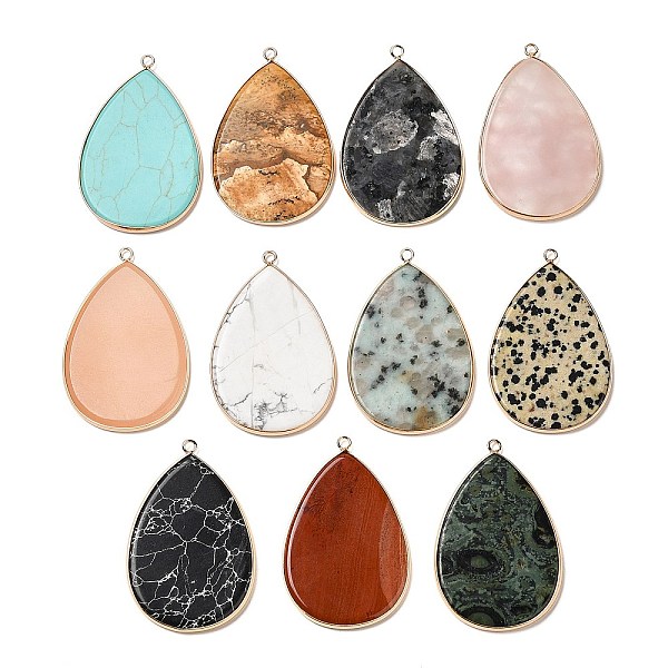

PandaHall Natural & Synthetic Mixed Gemstone Big Pendants, Teardrop Charms with Golden Plated Brass Frame, 54.5~55x35.5x3mm, Hole: 2mm Mixed...