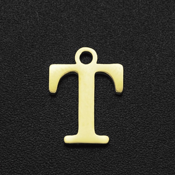 

PandaHall 201 Stainless Steel Charms, Laser Cut, Letter, Golden, Letter.T, 12x9x1mm, Hole: 1.5mm 201 Stainless Steel Letter T