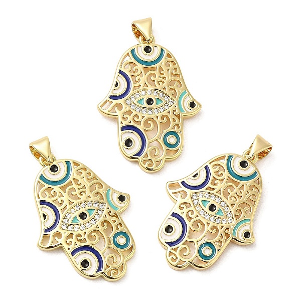 

PandaHall Brass Pave Cubic Zirconia Pendants, with Enamel and Jump Ring, Long-Lasting Plated, Lead Free & Cadmium Free, Hamsa Hand, Real..., Clear
