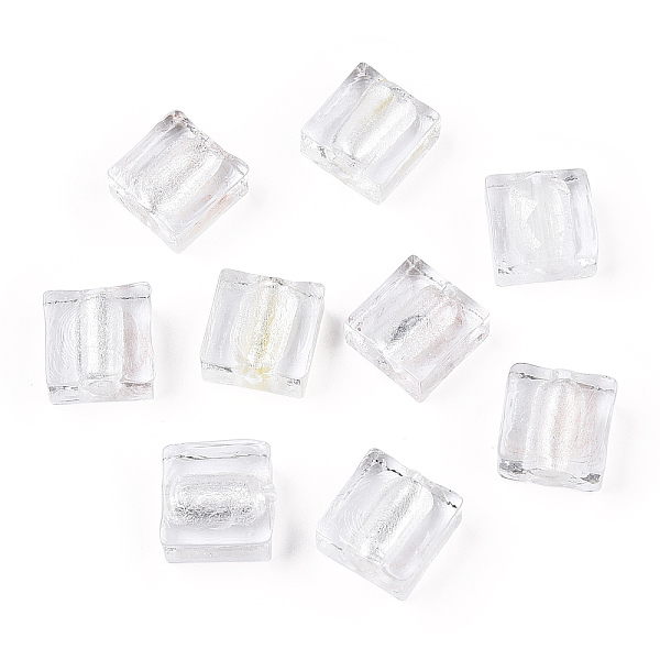 

PandaHall Handmade Silver Foil Lampwork Beads, Square, White, 12x12x6mm Silver Foil Square White