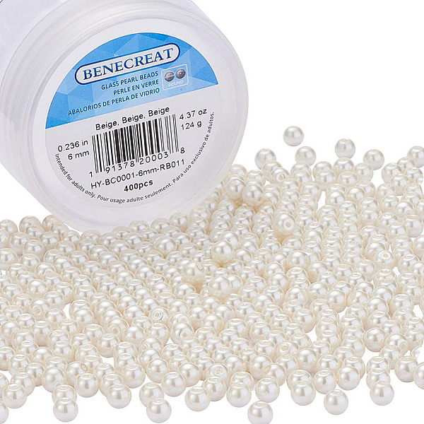 

PandaHall 1 Box Environmental Dyed Glass Pearl Round Beads Beige Glass Pearl for Jewelry Making 6mm Glass Round Yellow