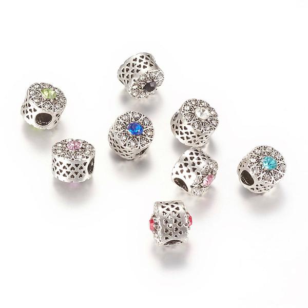 

PandaHall Alloy Rhinestone European Beads, Large Hole Beads, Flat Round, Antique Silver, Mixed Color, 11.5~12x11.5mm, Hole: 4mm..., Multicolor