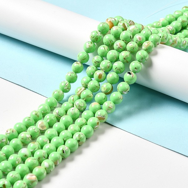

PandaHall Synthetic Turquoise and Sea Shell Assembled Beads Strands, Dyed, Round, Green, 8~8.5mm, Hole: 1.2mm, about 49~50pcs/strand...